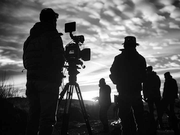 film crew in action on location set